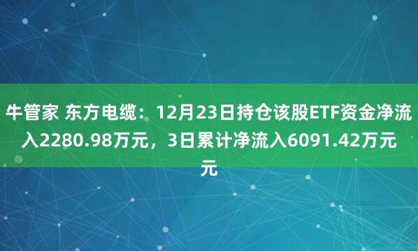 牛管家 东方电缆：12月23日持仓该股ETF资金净流入2280.98万元，3日累计净流入6091.42万元